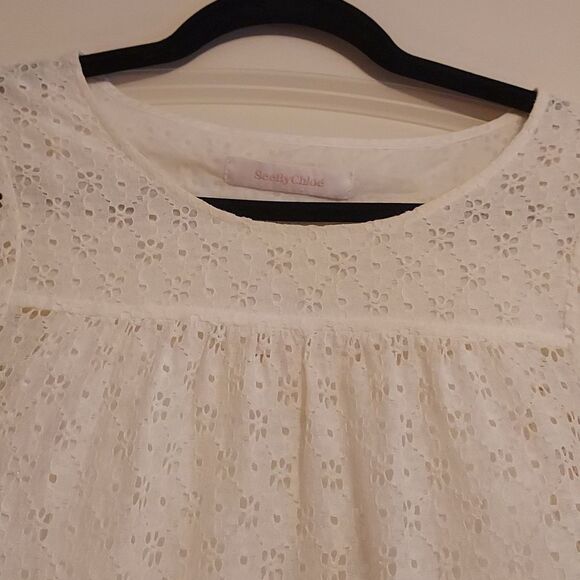 See by Chloe peasant blouse short sleeve smocked boho blouse cream - Picture 14 of 15